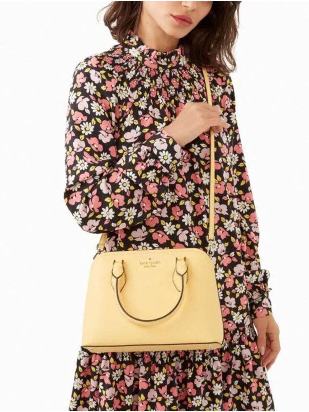 Kate Spade Darcy Small Satchel Daybreak Butter Yellow Grained Leather unlined